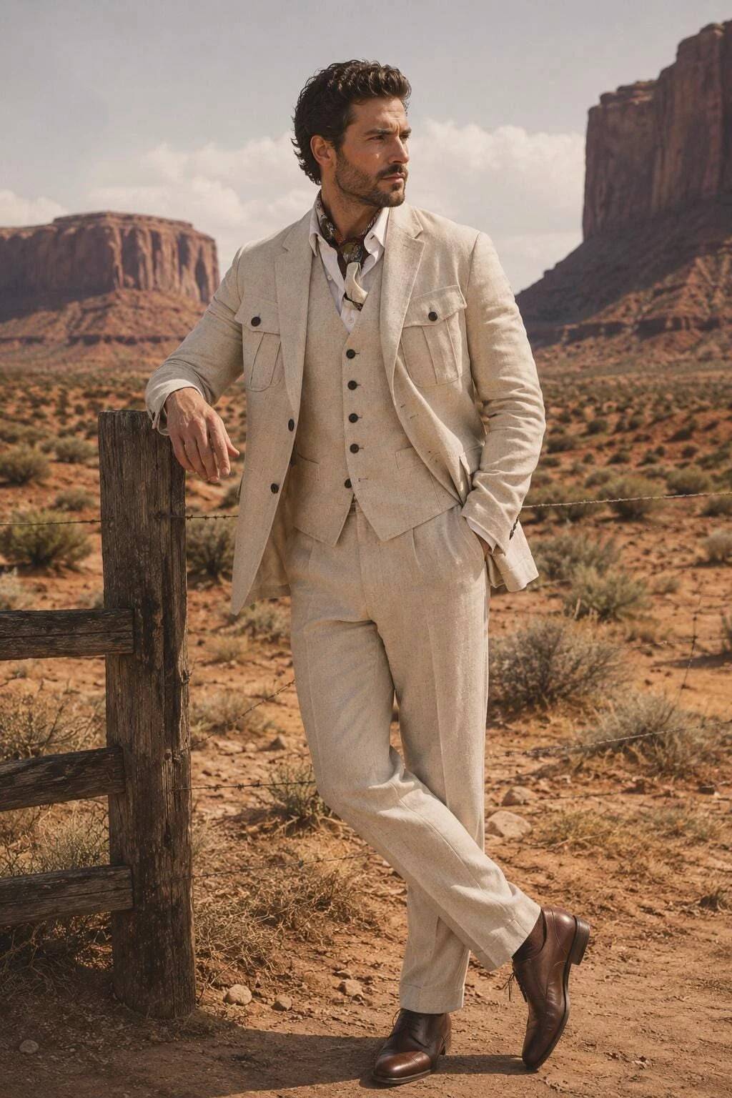 Beige Linen 3 Piece Safari Sui - đánh giá và giá Safari Outdoor Hunting Jackets